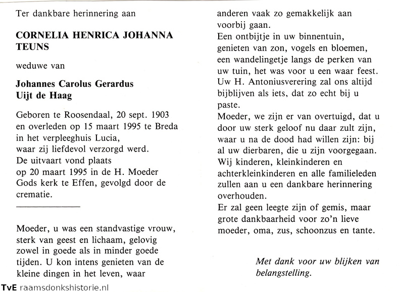 Cornelia Henrica Johanna Teuns Johannes Carolus Gerardus Uijt den Haag