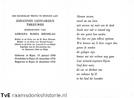 Johannes Leonardus Theeuwes Adriana Maria Riemslag