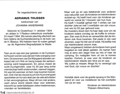Adrianus Thijssen Johanna Akkermans
