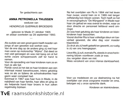 Anna Petronella Thijssen Hendricus Querinus Broeders