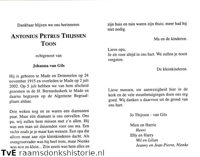Antonius Petrus Thijssen Johanna van Gils