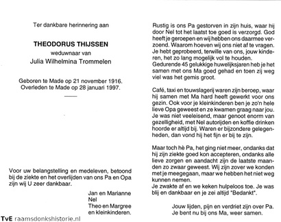 Theodorus Thijssen Julia Wilhelmina Trommelen