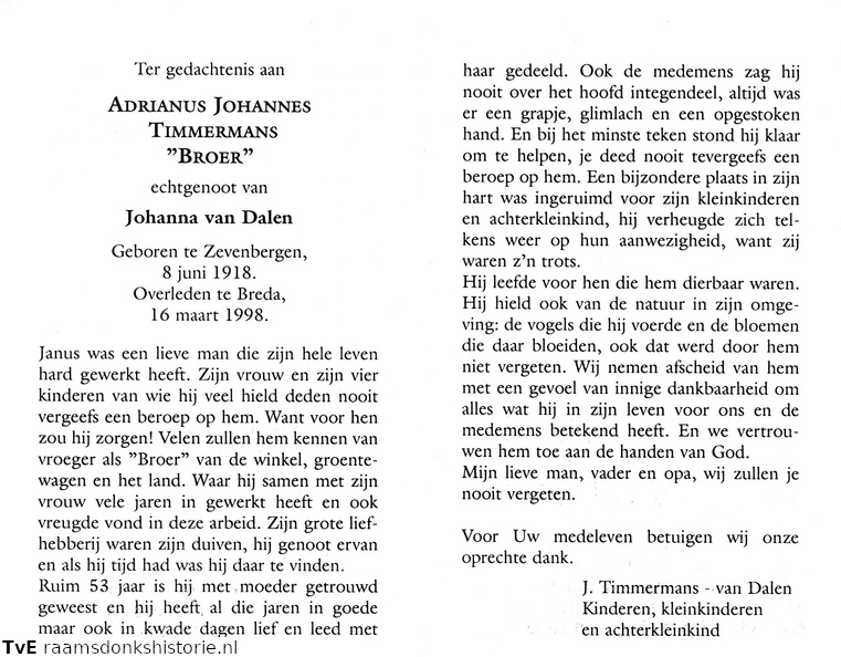 Adrianus Johannes Timmermans Johanna van Dalen