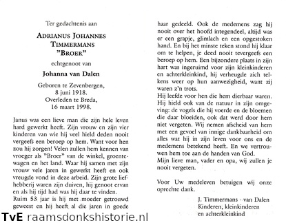 Adrianus Johannes Timmermans Johanna van Dalen