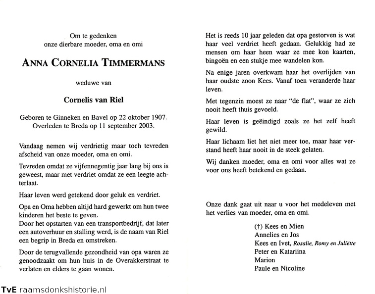 Anna Cornelia Timmermans Cornelis van Riel