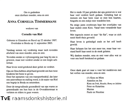 Anna Cornelia Timmermans Cornelis van Riel