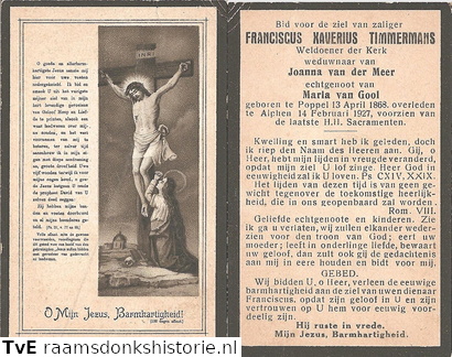 Franciscus Xaverius Timmermans Maria van Gool-Joanna van der Meer