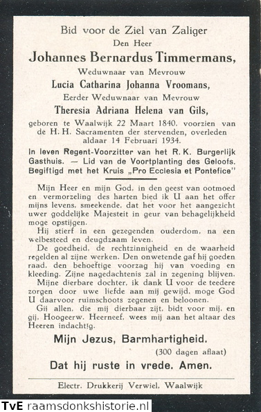 Johannes Bernardus Timmermans Lucia Catharina Johanna Vroomans  Theresia Adriana Helena van Gils
