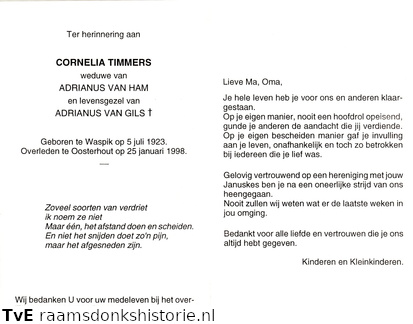 Cornelia Timmers (vr) Adrianus van Gils Adrianus van Ham