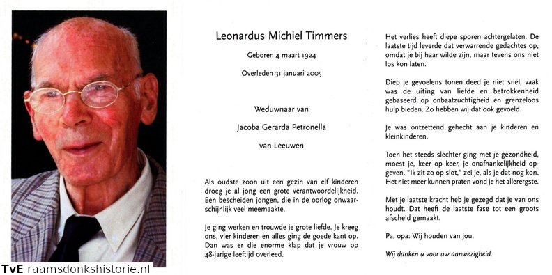 Leonardus Michiel Timmers Jacoba Gerarda Petronella van Leeuwen