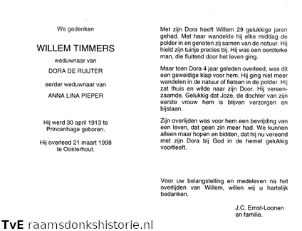 Willem Timmers Dora de Ruijter Anna Lina Pieper