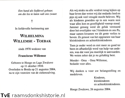 Wilhelmina Toebak Franciscus Willemse