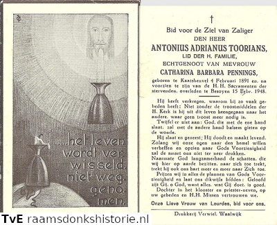 Antonius Adrianus Toorians Catharina Barbara Pennings