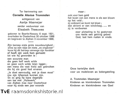 Cornelis Alexius Trommelen  Aartje Masmeijer-Elisabeth Theeuwes