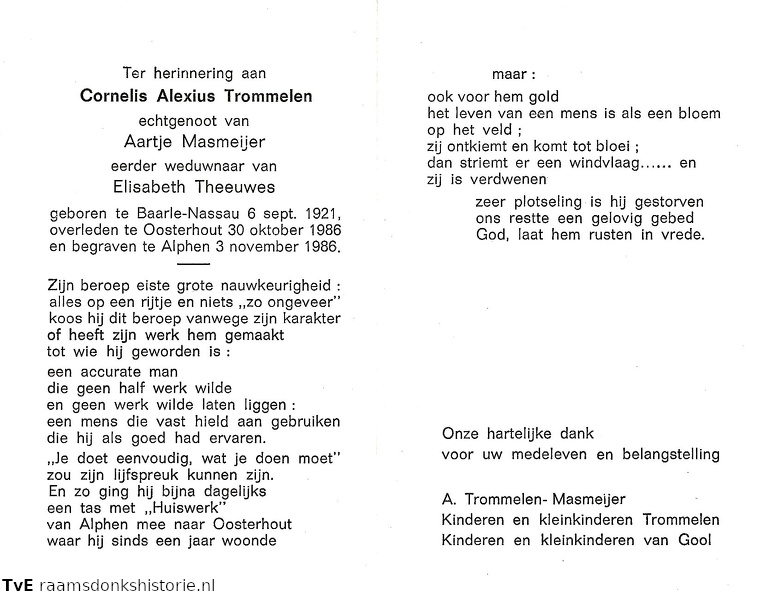 Cornelis Alexius Trommelen  Aartje Masmeijer Elisabeth Theeuwes