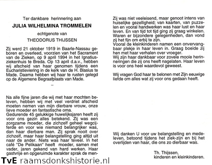 Julia Wilhelmina Trommelen Theodorus Thijssen