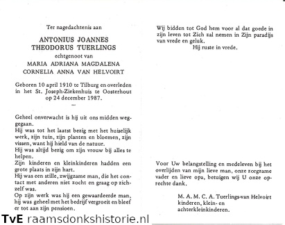 Antonius Joannes Theodorus Tuerlings Maria Adriana Magdalena Cornelia Anna van Helvoirt