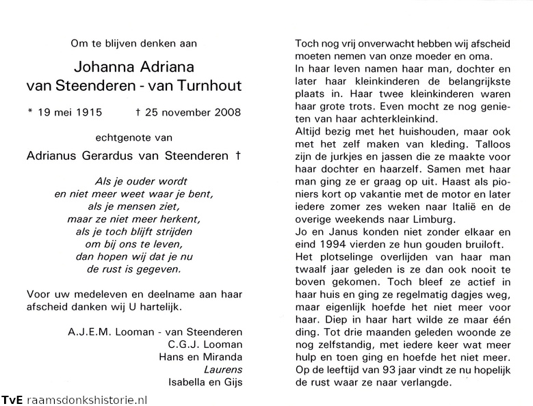 Johanna Adrianan van Turnhout Adrianus Gerardus van Steenderen