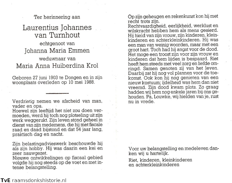 Laurentius Johannes van Turnhout Johanna Maria Emmen-Maria Anna Huiberdina Krol