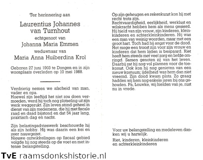 Laurentius Johannes van Turnhout Johanna Maria Emmen Maria Anna Huiberdina Krol
