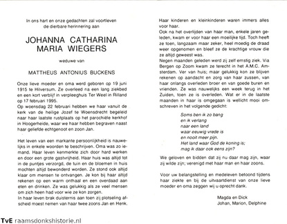 Wiegers Johanna Catharina Maria Mattheus Antonius Buckens