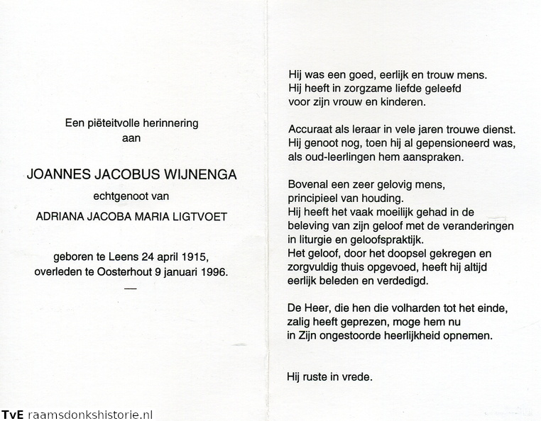 Wijnenga Joannes Jacobus  Adriana Jacoba Maria Ligtvoet