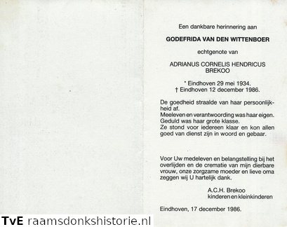 Wittenboer van den, Godefrida  Adrianus Cornelis Hendricus Brekoo