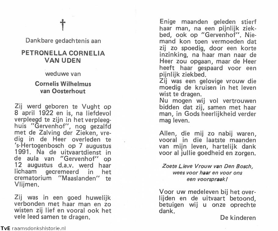 Petronella Cornelia van Uden Cornelis Wilhelmus van Oosterhout