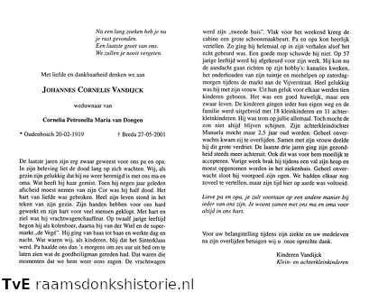 Johannes Cornelis Vandijkck Cornelia Petronella Maria van Dongen