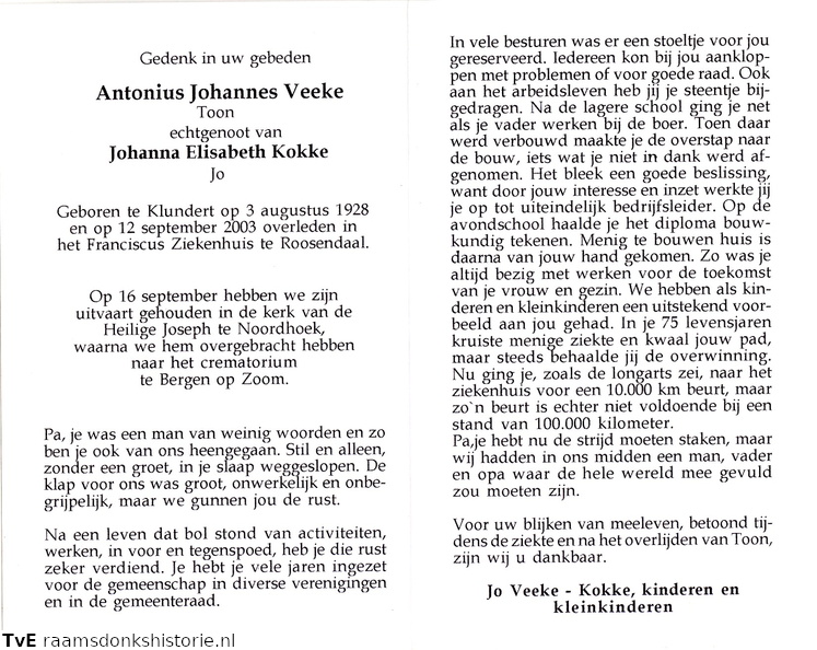 Antonius Johannes Veeke Johanna Elisabeth Kokke