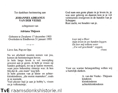 Johannes Adrianus van der Veeke Adriana Thijssen