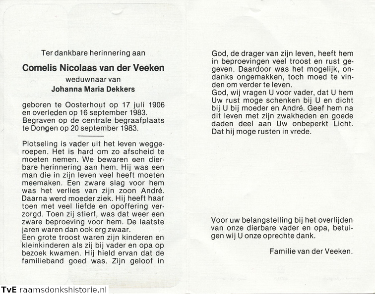 Cornelis Nicolaas van der Veeken Johanna Maria Dekkers