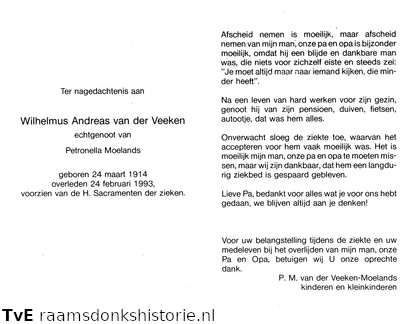 Wilhelmus Andreas van der Veeken Petronella Moelands