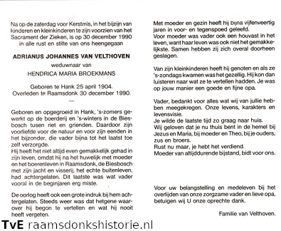 Adrianus Johannes van Velthoven Hendrica Maraia Broekmans
