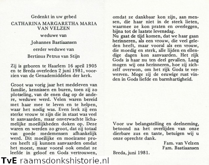Catharina Margaretha Maria van Velzen Johannes Bastiaansen  Bertinus Petrus van Stijn