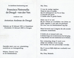 Francisca Pietronella van der Ven Antonius Andreas de Deugd