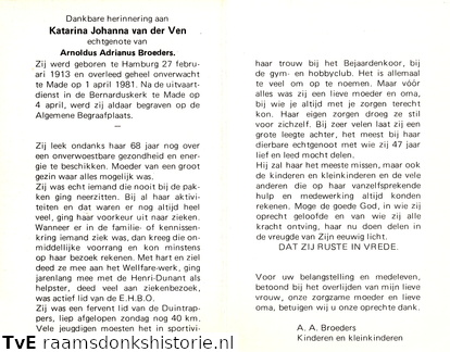 Katarina Johanna van der Ven Arnoldus Adrianus Broeders