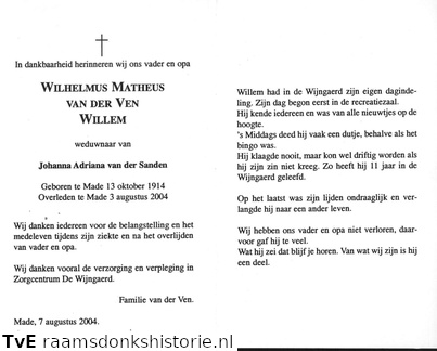 Wilhelmus Matheus van der Ven Johanna Adriana van der Sanden