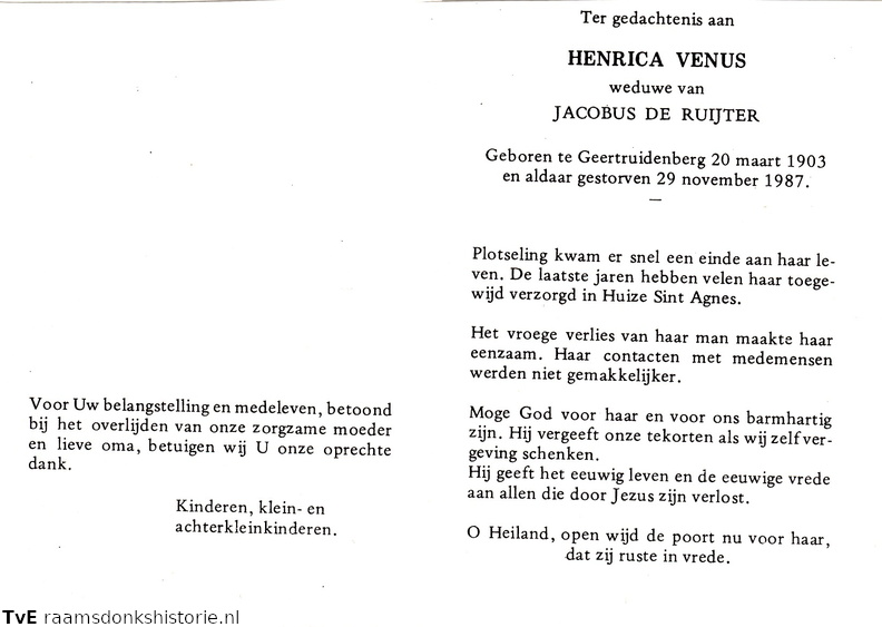 Henrica Venus Jacobus de Ruijter