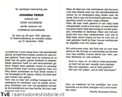 Johanna Venus Izaak Goossens Cornelis Goossens