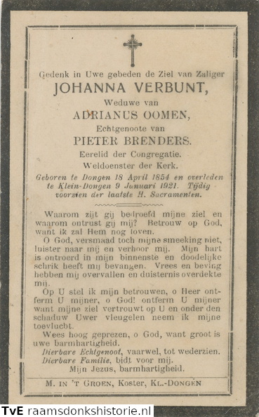 Johanna Verbunt Pieter Brenders Adrianus Oomen