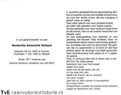 Norbertha Antonetta Verbunt Antonie Adrianus Josephus van den Born