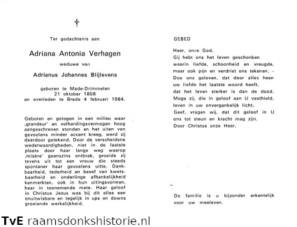 Adriana Antonia Verhagen  Adrianus Johannes Blijlevens