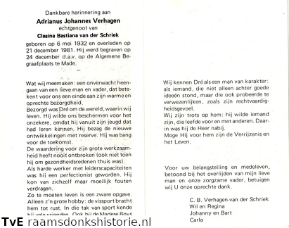 Adrianus Johannes Verhagen  Clasina Bastiana van der Schriek