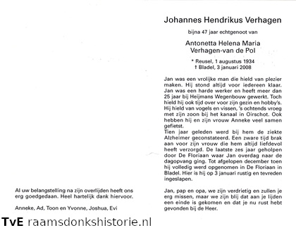 Johannes Hendrikus Verhagen  Antonetta Helena Maria van de Pol