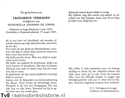 Leonardus Verhagen  Petronella Johanna de Jongh