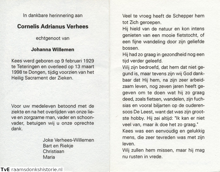 Cornelis Adrianus Verhees  Johanna Willemen
