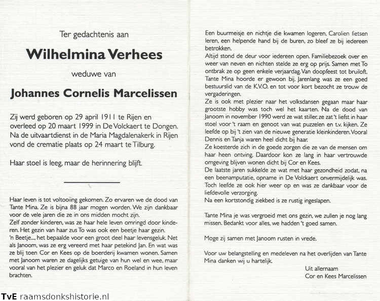 Wilhelmina Verhees  Johannes Cornelis Marcelissen