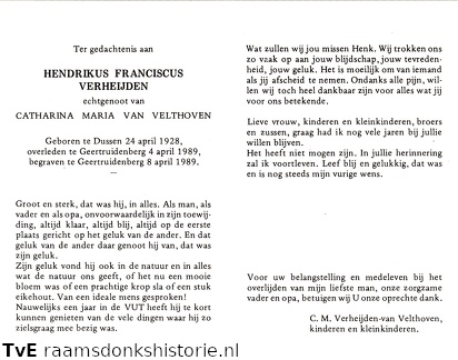 Hendrikus Franciscus Verheijden  Catharina Maria van Velthoven