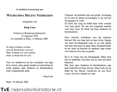 Wilhelmina Helena Verheijden  Joop Lens